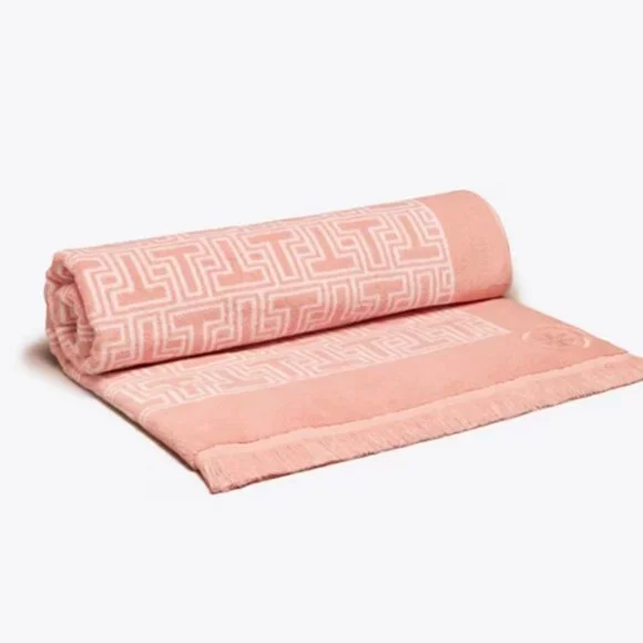 NWT! NEW!Tory Burch Oversized T-Tile Beach Towel - PInk - Picture 3 of 5
